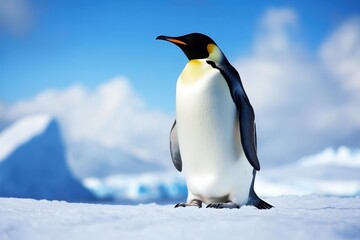 Antarctic Scene: Penguins Against the Backdrop of Melting Glaciers and Blue Ocean Waters