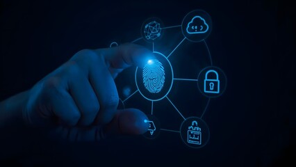 Fingerprint scanning is a security-enhancing technological identity. secure information access, dependable cloud computing service, privacy protection, big data security, and use the internet safely.