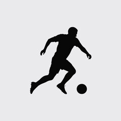 Black Silhouette of a Soccer Player Dynamically Dribbling a Ball Against a Light Gray Background football