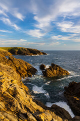 Wild Coast of Quiberon in Brittany, France, Showing Stunning Rock Formations at Sunset