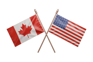 A Detailed Illustration of Two Miniature Crossed Flags Representing the Relationship between Canada and the United States