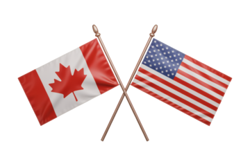 A Detailed Illustration of Two Miniature Crossed Flags Representing the Relationship between Canada and the United States