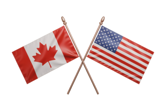 A Detailed Illustration of Two Miniature Crossed Flags Representing the Relationship between Canada and the United States