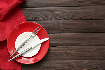Beautiful table setting on wooden background