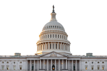 Majestic United States Capitol Building with its Iconic Dome Against a Bright Sky, Symbolizing American Democracy