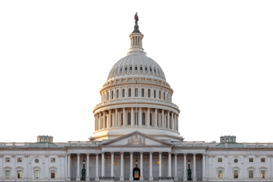 Majestic United States Capitol Building with its Iconic Dome Against a Bright Sky, Symbolizing American Democracy