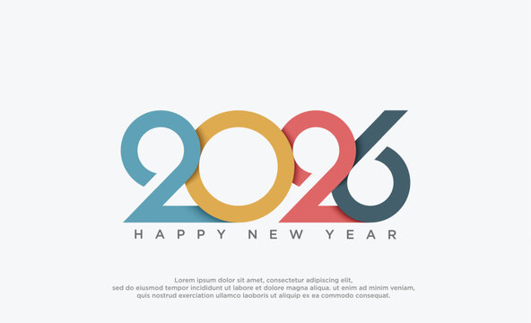 Happy New Year 2026 text design. Business diary cover for 2026 with wishes. Brochure, card, banner design template. Vector illustration. Isolated on white background.