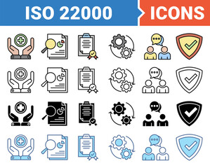 ISO 22000 banner icon set with multiple style collection.