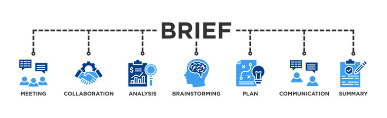 Brief banner web icon illustration concept for a briefing of business plan with an icon of meeting, collaboration, analysis, brainstorming, plan, communication, and summary 