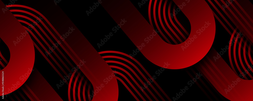 Poster 3d red geometric abstract background overlap layer on dark space with rounded lines effect decoratio