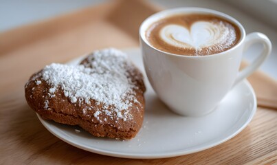 sugar icing and romantic coffee with foam in the shape of a heart, Generative AI
