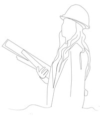 female construction worker with helmet line art
