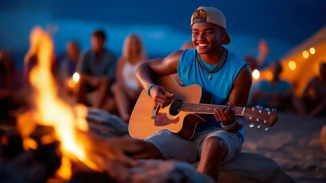 Guitar Jam Session by the Fire for Community Engagement