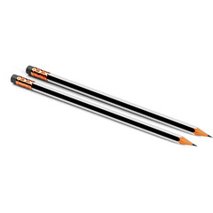 Two black and orange pencils with sharpened tips, ideal for writing or drawing.