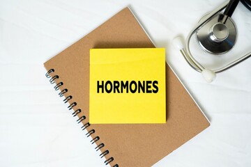 medical concept. Hormones writing concept on sticky notes isolated on white background.