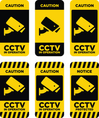 CCTV in operation sign set, caution, notice, security camera