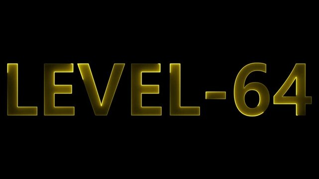 next 64 Level text animation. level neon bright text font colorful 4k video animation. Neon level up sign and upper Level