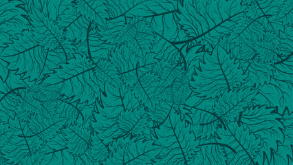 green pattern with  leaves background. Hand drawn illustration.