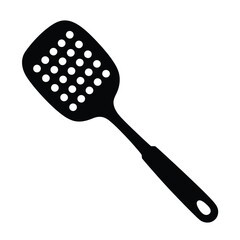 Black Slotted Spatula Silhouette for Cooking and Kitchen Utensil Illustration