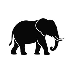 Obraz premium Black Silhouette of an Elephant Walking on White Background Simple Minimalist African Animal Icon Graphic Design