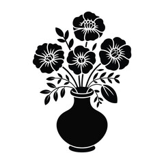 Black and White Floral Arrangement in Vase Silhouette Illustration Graphic