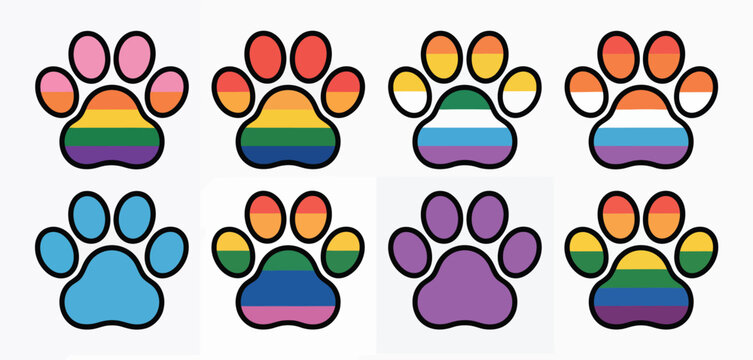 Rainbow Pride Paw Prints on White Background