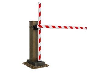 Barrier gate with red and white stripes for controlled access isolated on a transparent background