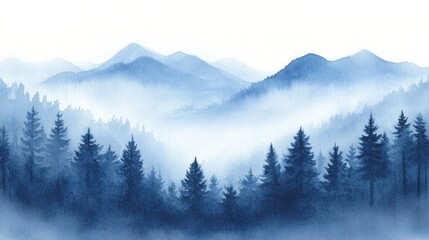 Fototapeta premium Misty mountains watercolor landscape