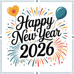 Happy new year greeting card with balloons and fireworks for the year two