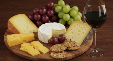Gourmet Cheese and Wine Tasting Platter Red Wine Brie Cheddar Grapes