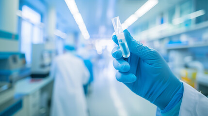 Close-Up of Focused Doctor Holding Medical Test Tube in Blurred Laboratory Setting, Representing Early Disease Detection and Preventive Healthcare