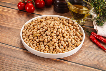 Dry chickpea seeds heap in the bowl
