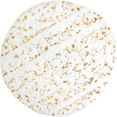 A round, textured surface resembling a rice cake with light and dark speckles.