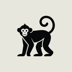 Fototapeta premium Black Silhouette of a Monkey Standing on a Light Gray Background Simple Minimalist Animal Icon Design