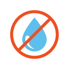 Keep dry red and blue prohibition sign. No water, keep away from rain and moist packaging vector icon.
