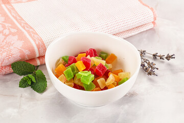 Sweet candied papaya colorful pieses