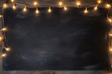 Obraz premium Festive Chalkboard Aglow: Holiday Lights on a Winter Blackboard Background