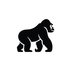 Obraz premium Black Silhouette of a Gorilla Walking Side Profile Strong Powerful Ape Animal Icon Graphic Design Element