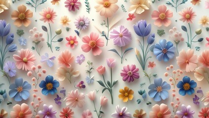 seamless image of colorful soft flowers, tileable, perfect for digital decorations, PowerPoint, and background