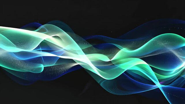 Digital wave wallpaper with flowing turquoise and blue patterns against a deep black background, creating a serene and modern ambiance perfect for technology-themed spaces