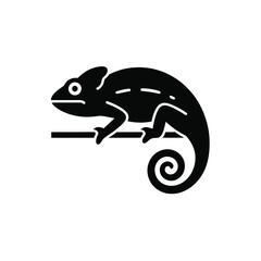 Black Silhouette Chameleon Reptile Icon on Branch Simple Graphic Design Vector Illustration image