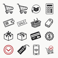 Ecommerce shopping cart icons set for website