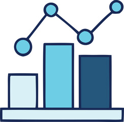 Stylized Bar Graph with Ascending Line Chart Displaying Growth and Trend Analysis in Shades of Blue Isolated on a White Background Simple Illustration