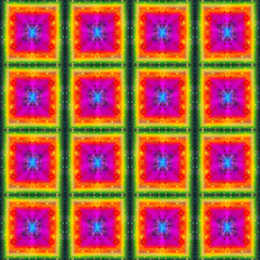 Seamless pattern of multicolored strips on a green background