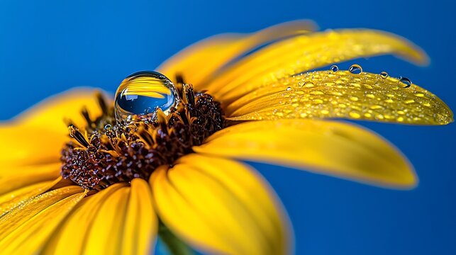 Vibrant Yellow Flower with Dewdrop Macro Photography Close up Nature