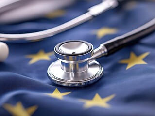 Stethoscope resting on European flag symbolizing health in Europe