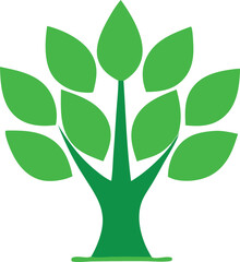 Stylized Green Tree with Seven Leaves on a White Background Representing Growth Nature and Environmental Awareness Ideal for Logos and Eco Friendly Designs