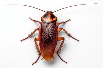 Close-up of a brown cockroach on a white background