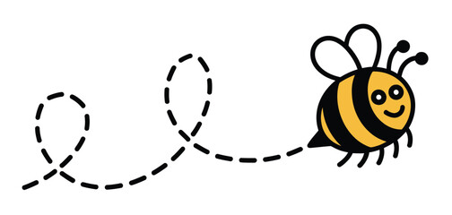 Cute Cartoon Bee on a Dashed Line Path