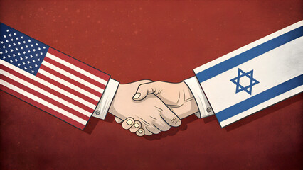 handshake America and Israel seas fire concept 